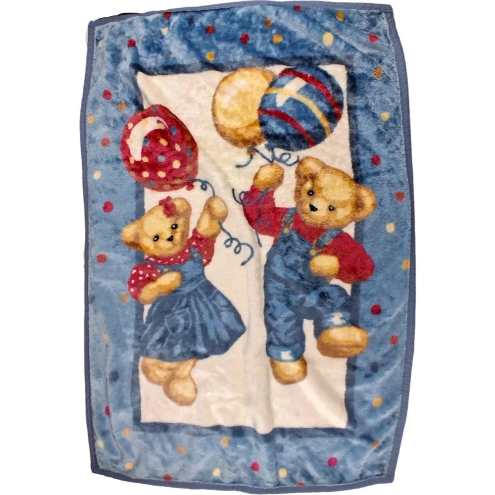 My Blue Jean Teddy Bear Baby Blanket Boy Girl Balloons Blue Soft BJT Unisex